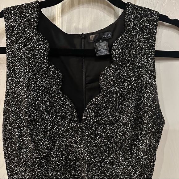 Aqua Brand Bloomingdales Scalloped Neck Dress Gold Glitter Black Small NYE Party - Picture 4 of 12